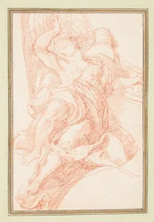 Dibujo, detalle de figura en el techo y motivo decorativo, hacia 1759-70