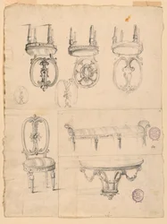 Dibujos, sillas y bocetos arquitectónicos, 1785-1795