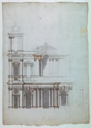 Dibujo, fachada de iglesia, siglo XVIII