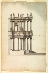 Dibujo, Copia del diseño del concurso de Vanvitelli para la fachada de S. Giovanni in Laterano, 1763, según un dibujo de 1732