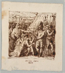 Dibujo, Coriolano acepta levantar el sitio de Roma, finales del siglo XIX