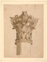 Dibujo, Vista de esquina de capitel compuesto, 1625-1650