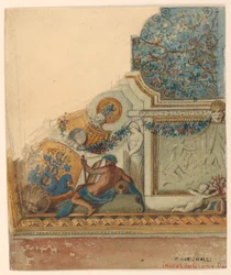 Dibujo, Detalle de esquina del techo, Hotel de Cluny, París, ca. 1885