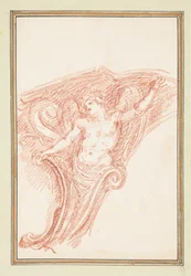 Dibujo, Detalle de esquina con figura masculina parcialmente desnuda, ca. 1759-70