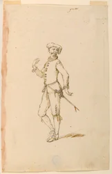 Dibujo, Diseño de vestuario: Un capitán para un ballet, ca. 1720