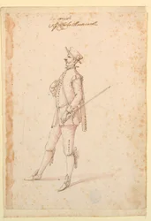 Dibujo, Diseño de vestuario: Un capitán para un ballet, ca. 1720