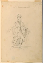 Dibujo, Diseño de vestuario: Un hombre con atuendo fantástico para un ballet, ca. 1720