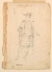 Dibujo, Diseño de vestuario: América para un ballet, ca. 1720