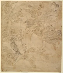 Dibujo, Daniel en la guarida del león, hacia 1630-40