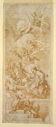 Dibujo, Muerte de San José, estudio para una pintura de techo, ca. 1670-1747