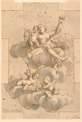 Dibujo, Diseño para una pintura de techo, Venus, Cupido y Putti, 1700-29