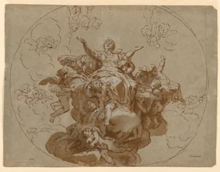 Dibujo, Diseño para un techo con la Ascensión de la Virgen, 1700-1730
