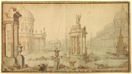 Dibujo, escenografía: Fantasía arquitectónica, principios del siglo XVIII