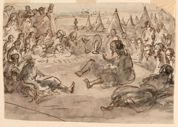 Dibujo, Zuavos en el campamento de St. Maur, 1859