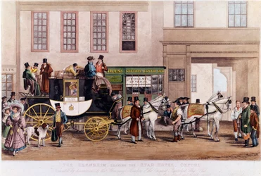 Una diligencia frente al Star Hotel en Oxford en 1831
