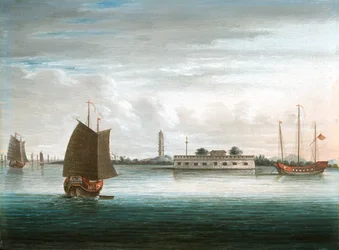Un fuerte en el río Cantón, Primera Guerra China, alrededor de 1840