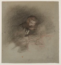 Un hombre leyendo a la luz de las velas