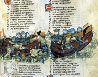 Una batalla naval. Miniatura del siglo XIII