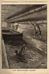 Un segador de París se ahoga al limpiar una derivación fangosa. Grabado en "Le petit journal" 15/9/1899. Colección Selva