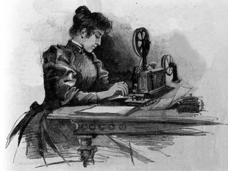 Un operador de telégrafo inventado por el inventor estadounidense Samuel Finley Breese Morse. Grabado del siglo XIX