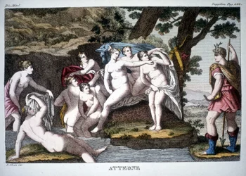 Acteón transformado en ciervo - en Dizionario mitologico