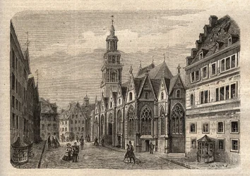 Aegidienkirche (Hannover) Alemania - Hannover la Iglesia de Aegidien, destruida durante la Segunda Guerra Mundial - Hannover - La Aegidienkirche - grabado en “Diccionario de Personas Ilustres” - 1864 - por Joseph Decembre y Edmond Allonier