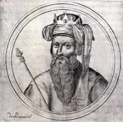 Amadeo VIII (1383-1451), Conde y luego Duque de Saboya, último antipapa bajo el nombre de Félix V. Grabado en "Historia Genealógica de la Casa Real de Saboya" por Samuel Guichenou, Lyon 1660