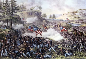 Guerra Civil Americana (1861 - 1865): Batalla de Chickamauga (Georgia) 18-20 de septiembre de 1863. Grabado del siglo XIX