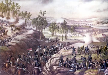 Guerra Civil Americana (1861 - 1865): Batalla de Resaca (Georgia) 13-15 de mayo de 1864. Grabado del siglo XIX