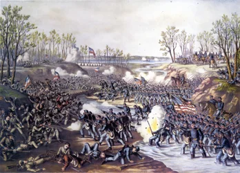 Guerra Civil Americana (1861 - 1865): Batalla de Shiloh o Pittsburg Landing (Tennessee) 06-07 de abril de 1862. Grabado del siglo XIX.