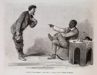 Americano negro burlándose de un blanco borracho - en “Le tour du monde”, 2.º semestre 1876
