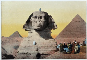 Antiguo Egipto: la esfinge y las pirámides de Giza. Finales del siglo XIX.