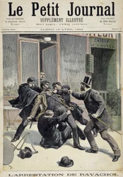 Arresto del anarquista Francois Koenigstein, conocido como Ravachol (por el nombre de su madre) (1859 - 1892). En "Le petit journal" 16/04/1892 Colección privada