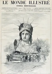 En la Exposición Mundial de 1878: la cabeza de la Estatua de la Libertad por el Sr. Bartholdi, destinada al Puerto de Nueva York - en "The Illustrated World" del 13/07/1878