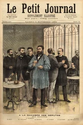 En el bar de la Cámara de Diputados, con de izquierda a derecha: Emile Basly (1835-1928), diputado de París, del movimiento sindical de mineros, Camille Pelletan (1846-1915) periodista escritor y diputado de Bocas del Ródano, Alexandre Millerand (1859-1