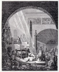 Barón Dominique Vivant-Denon en su oficina, rodeado de objetos de arte y Napoleón