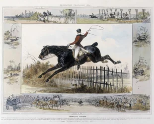 Carrera de Campanarios en "Historia Pintoresca de la Equitación Antigua y Moderna" de Charles Aubry