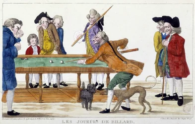 Jugadores de billar - grabado, s.f., finales del siglo XVIII, Carnavalet