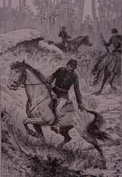 Rastreadores negros persiguiendo a forajidos en la maleza australiana
