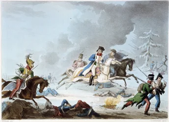Bonaparte en la Batalla de Krasnoi en "Guerras Napoleónicas" de Sutherland, Dubourg, Londres