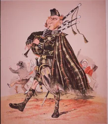 Caricatura de gaitero de las tierras altas