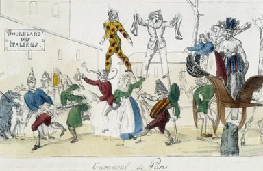 Carnaval de París, bulevar de los Italianos - grabado del siglo XVIII, Carnavalet