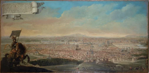 Vista caballeresca de París, con el retrato ecuestre del Caballero des Essarts, hacia 1645 (óleo sobre lienzo)