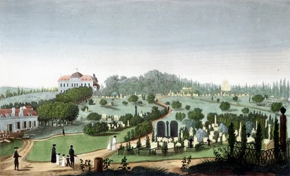 Cementerio de Père Lachaise, circa 1820 - en "Vues de Paris" por Courvoisier