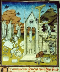 Carlomagno visitando el sitio de construcción de una catedral