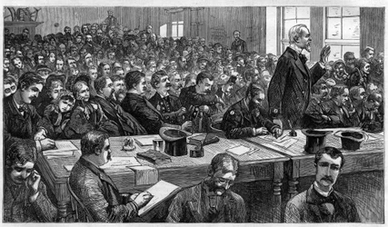 Charles Julius Guiteau (1841-1882), asesino del presidente de Estados Unidos James Abram Garfield (1831-1881), durante el juicio en 1881, Estados Unidos