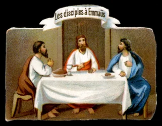 Cristo rescata a los discípulos de Emaús. Cromolitografía del siglo XIX