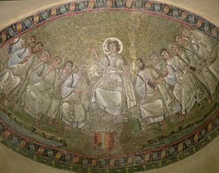 Cristo Legislador, entronizado con los Apóstoles, San Lorenzo Mayor, Milán (mosaico)