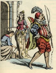 Cenicienta libera a los ratones que se transforman en caballos y a una rata que se transforma en cochero. Ilustración del cuento de Charles Perrault «La Cenicienta o El pequeño zapato de cristal»