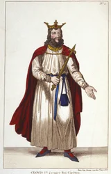 Clodoveo I (466-511), Rey de los Francos, Dinastía de los Merovingios. Grabado de 1830